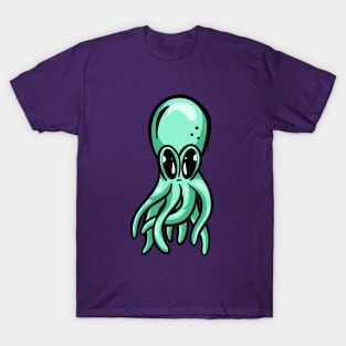 Cute Green Octopus Illustration Cartoon T-Shirt